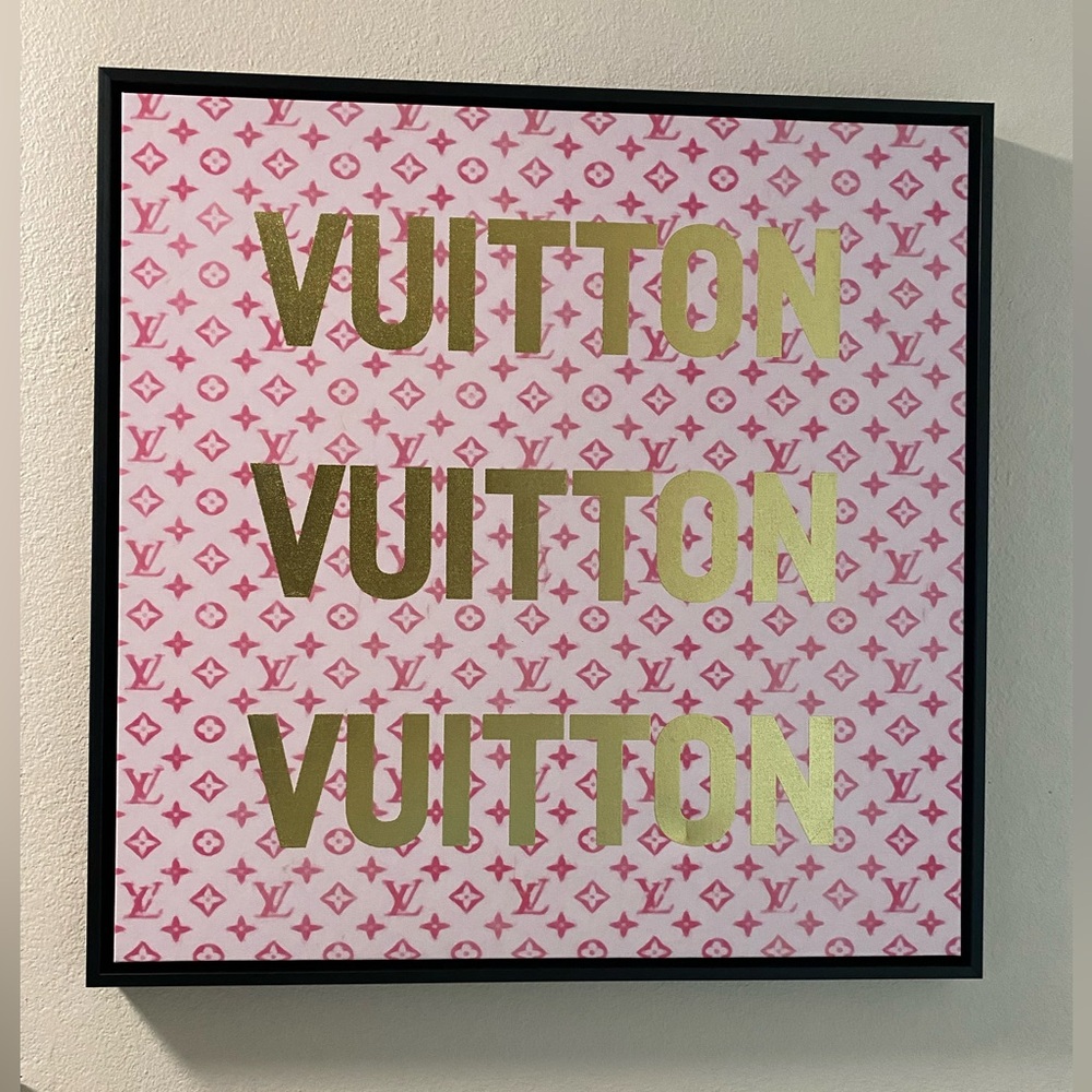 NWT Beautiful LOUIS VUITTON Pink & Gold Fabric 26X26 Wall Art DIY Woodwork Frame